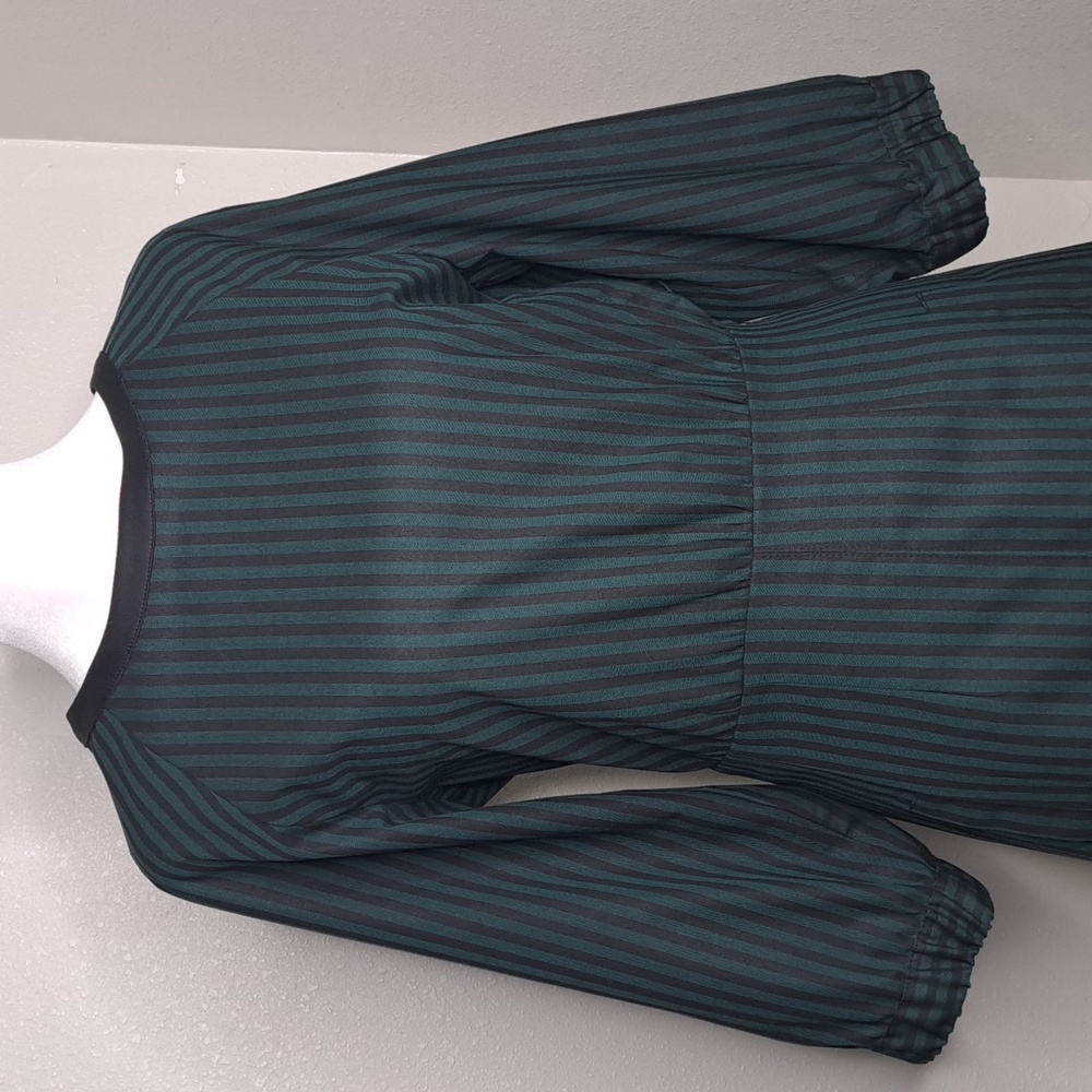 Marella Mini Dress Striped Dark-Black Green Pockets 3/4 Sleeve Size 4